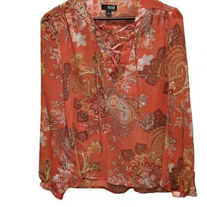 A.N.A. lace up flowy v neck blouse Size Small
